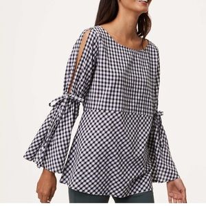 Loft gingham split sleeve top